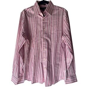 Express 1MX Mens Small Dress Shirt Modern Fit Stretch Pink Striped Button Up